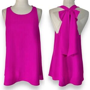 Fuchsia pink sleeveless bow top, women's small flowy crepe swing top blouse